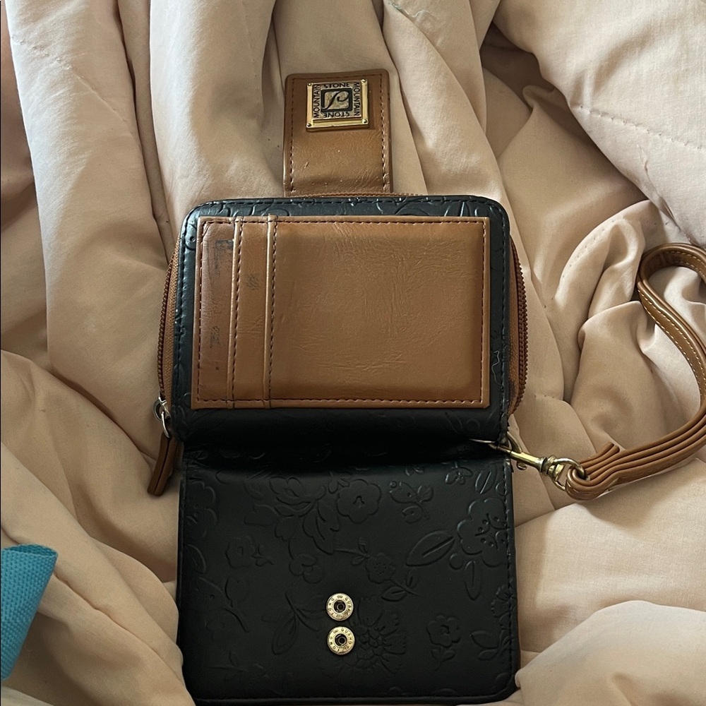 Two-Tone Black and Tan Women's Wristlet Wallet